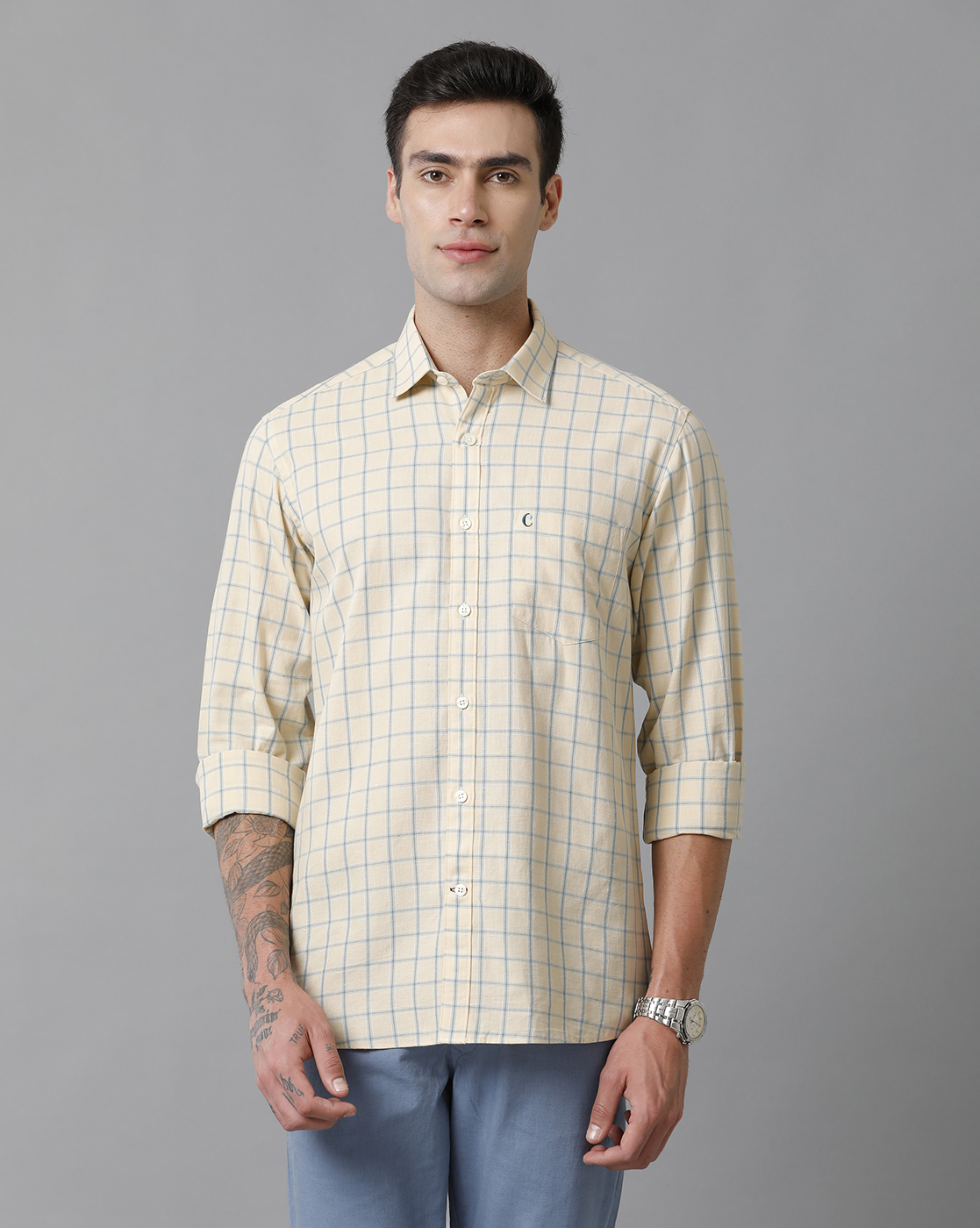 【KOOLOSET】Linen Check Texture Shirt The Blue Khal Check Custom Shirt – Ledbury