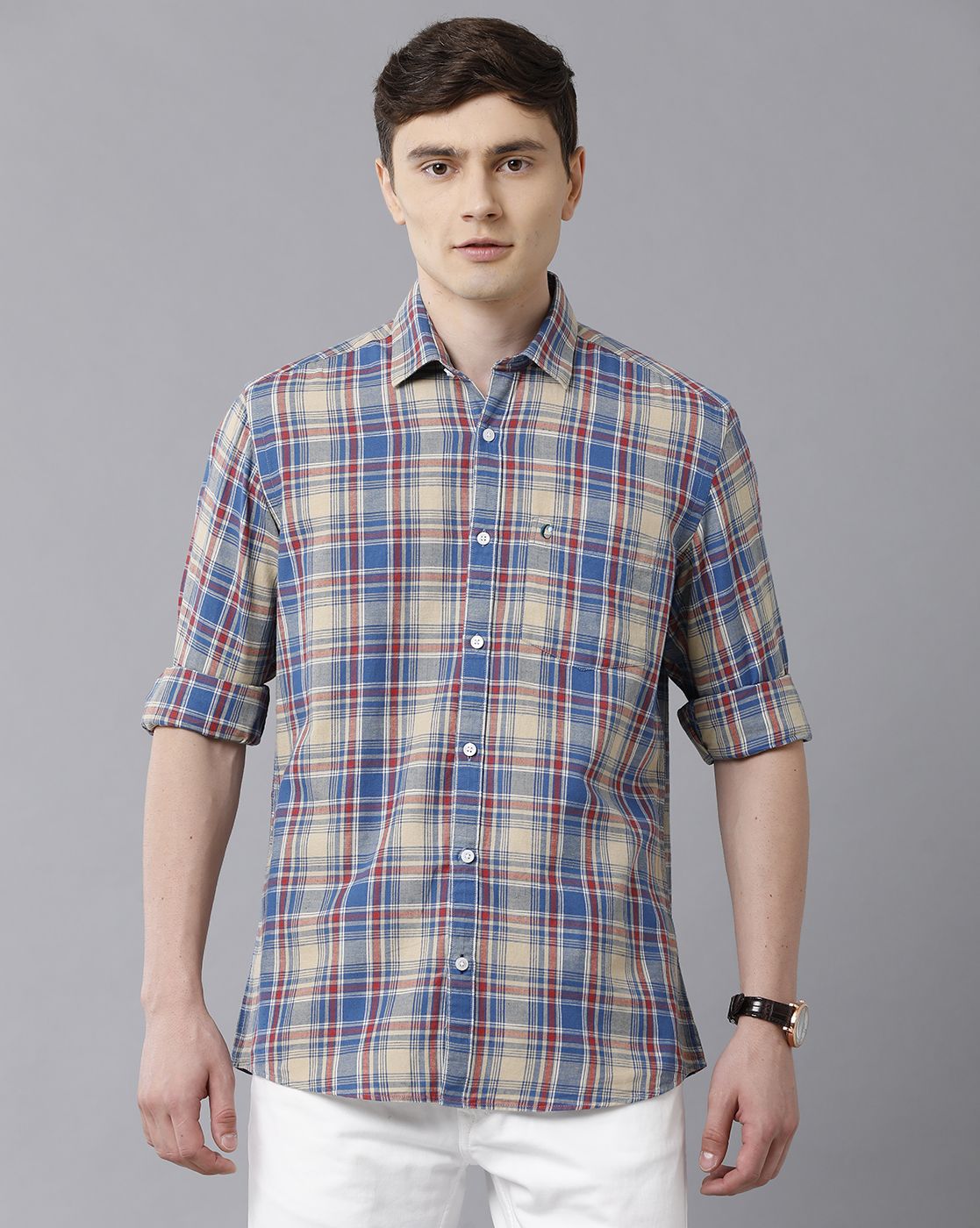 【COSYHARU】Farun check linen shirt Men's Blended Linen Green Checked Contemporary Fit Full