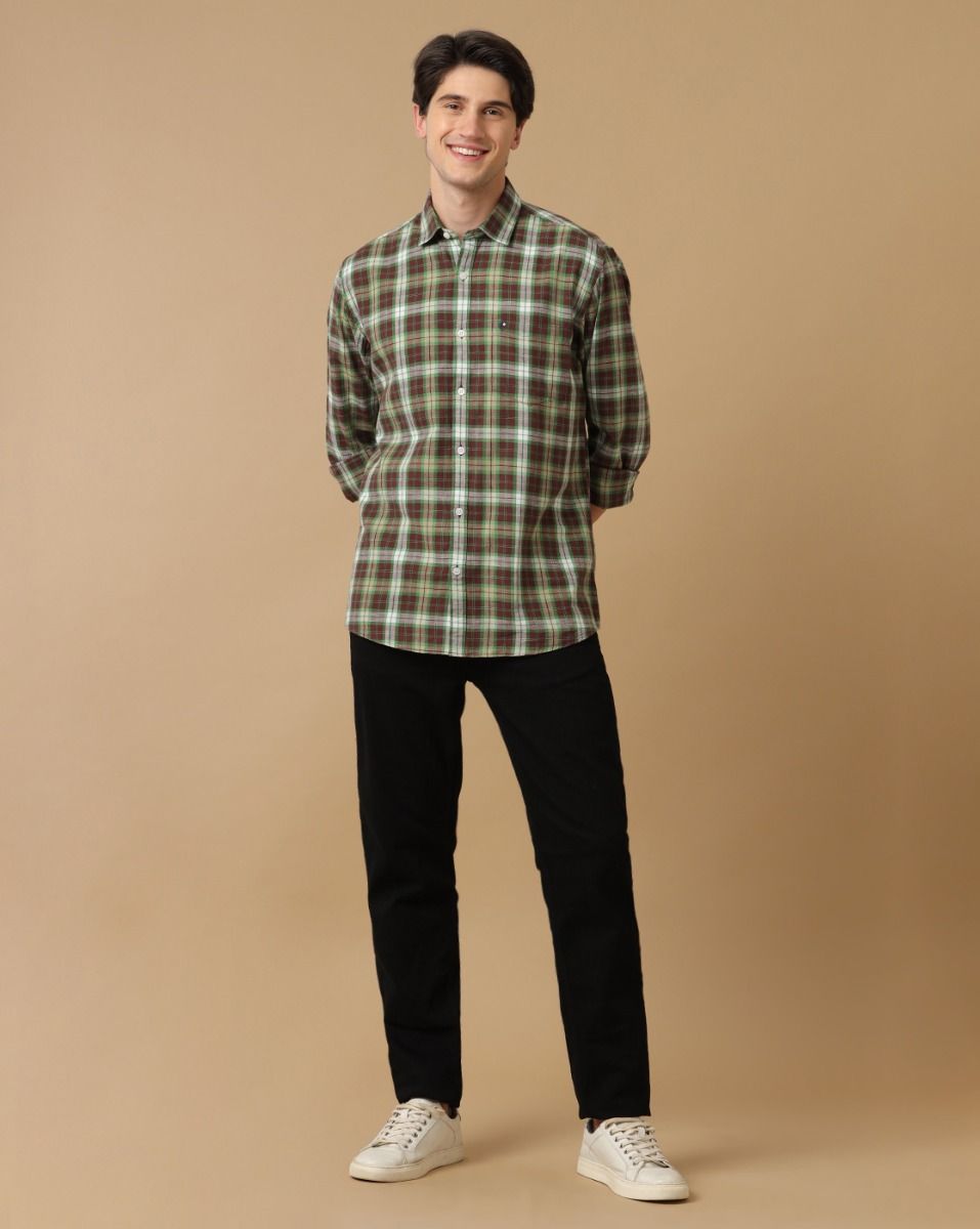 【COSYHARU】Farun check linen shirt Men's Blended Linen Blue Checked Contemporary Fit Full