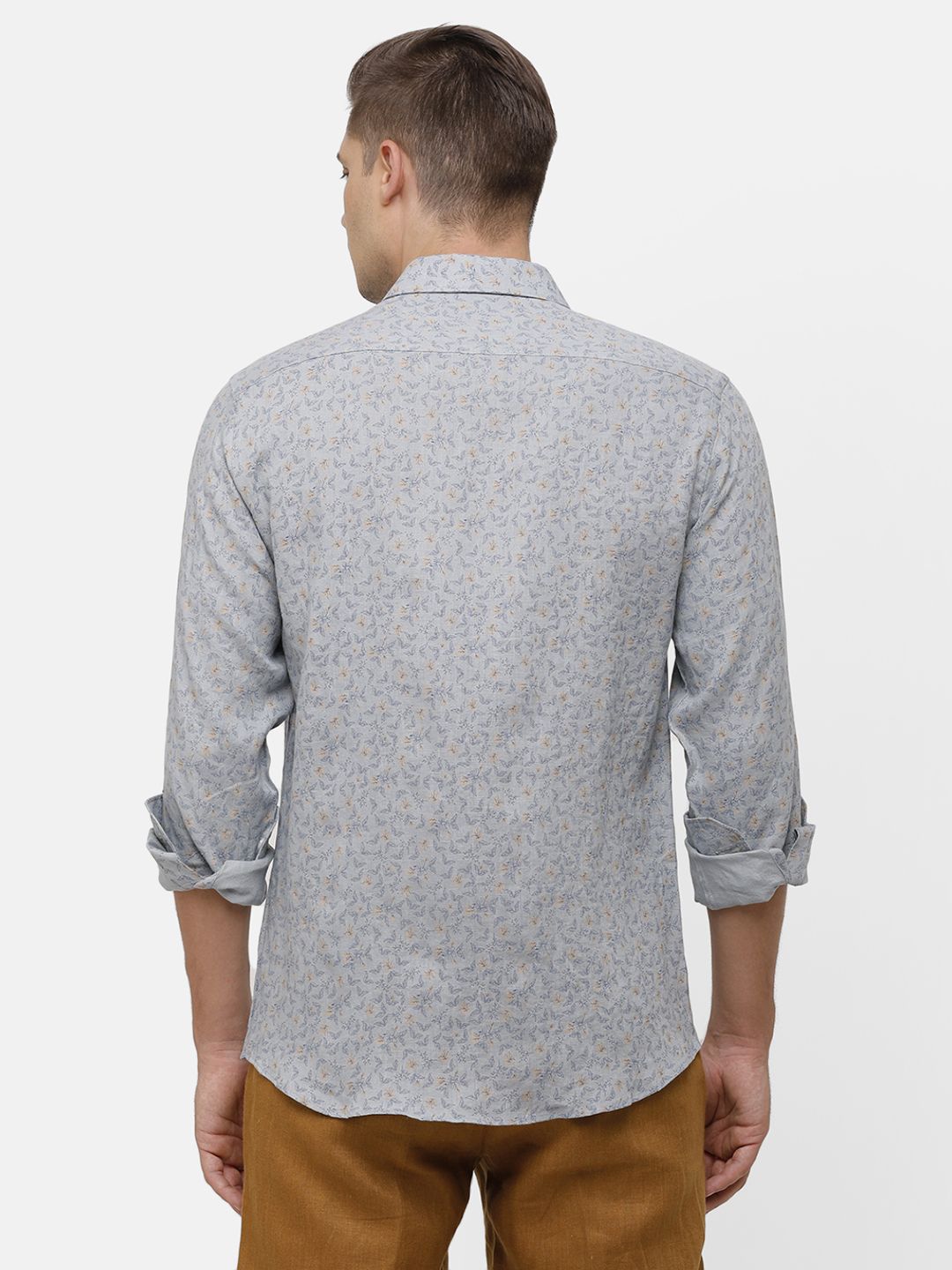 【MODERNIF】Pebble Linen Overfit Shirt Men's Pure Linen Grey Printed Contemporary Fit Full Sleeve